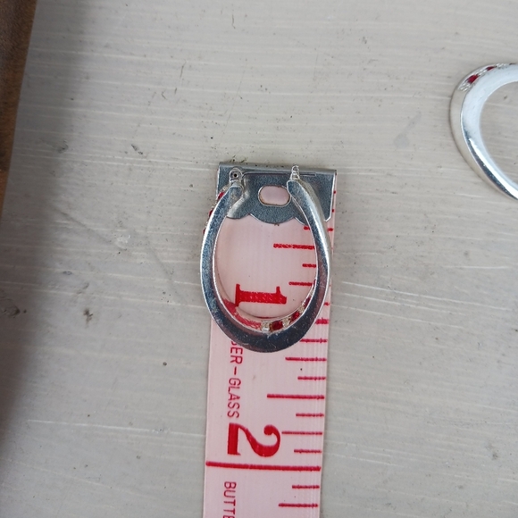 Modern Oval Silver Tone Red Rhinestones Hoop Earrings - Picture 4 of 5